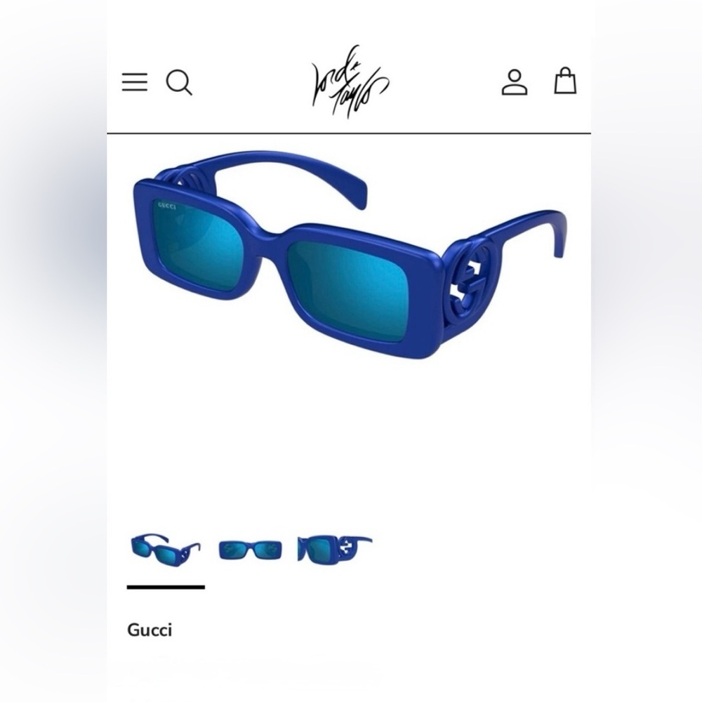GUCCI SUNGLASSES STRIKING BLUE RECTANGULAR SUNGLASSES WITH BLUE MIRROR LENSES - Picture 10 of 16